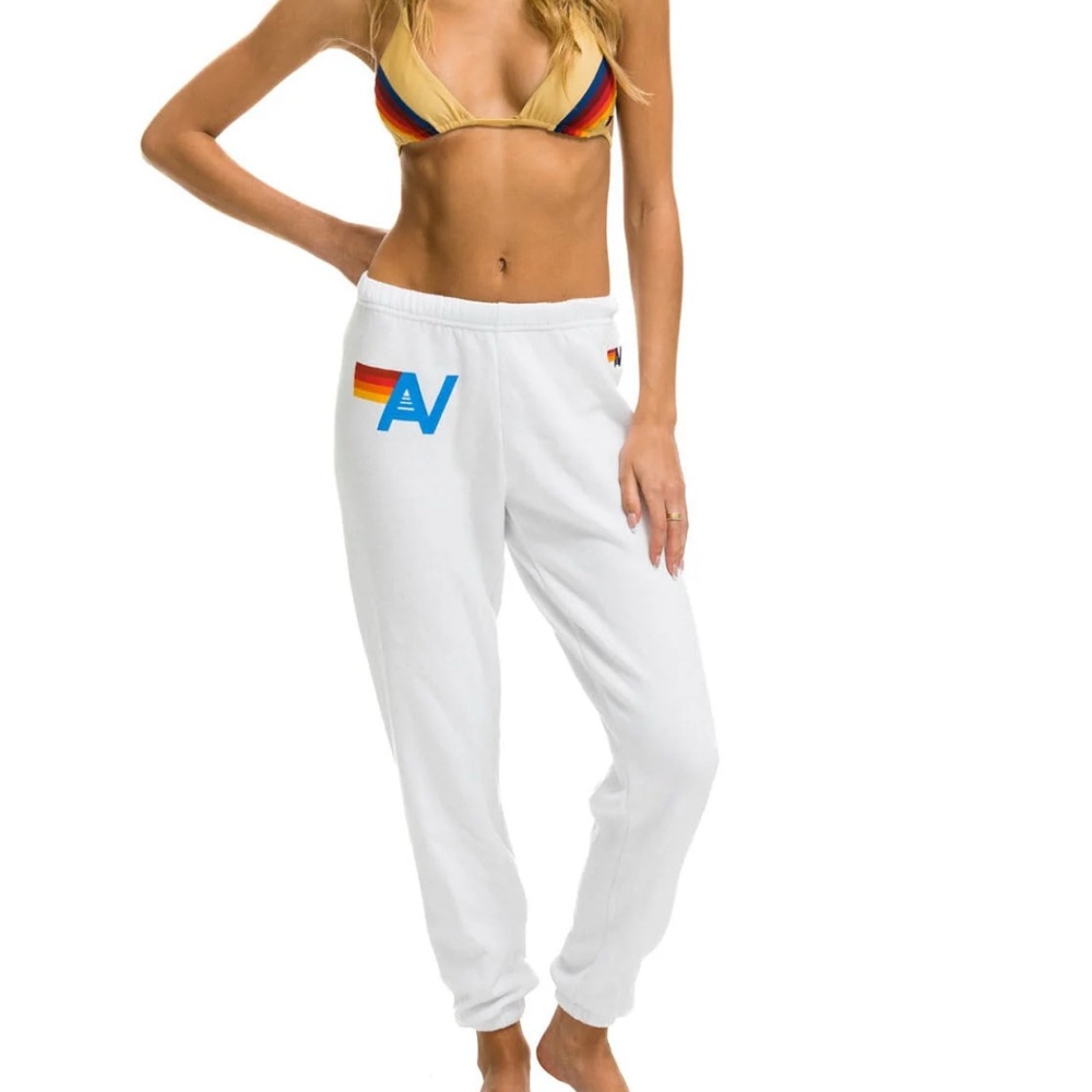 Aviator Nation White Sweatpants with Rainbow Logo
